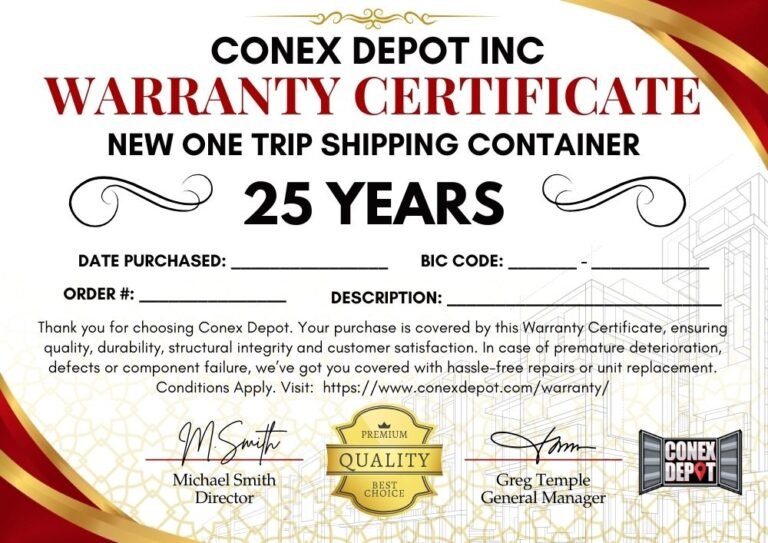 NEW SHIPPING CONTAINER WARRANTY CERTIFICATE