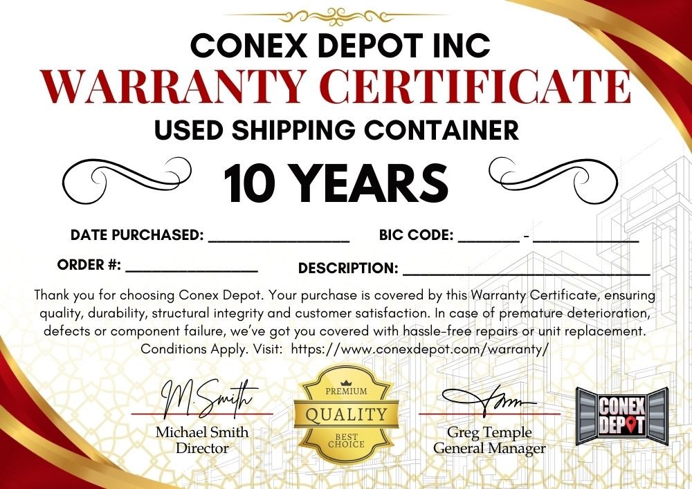 OLD SHIPPING CONTAINER WARRANTY CERTIFICATE